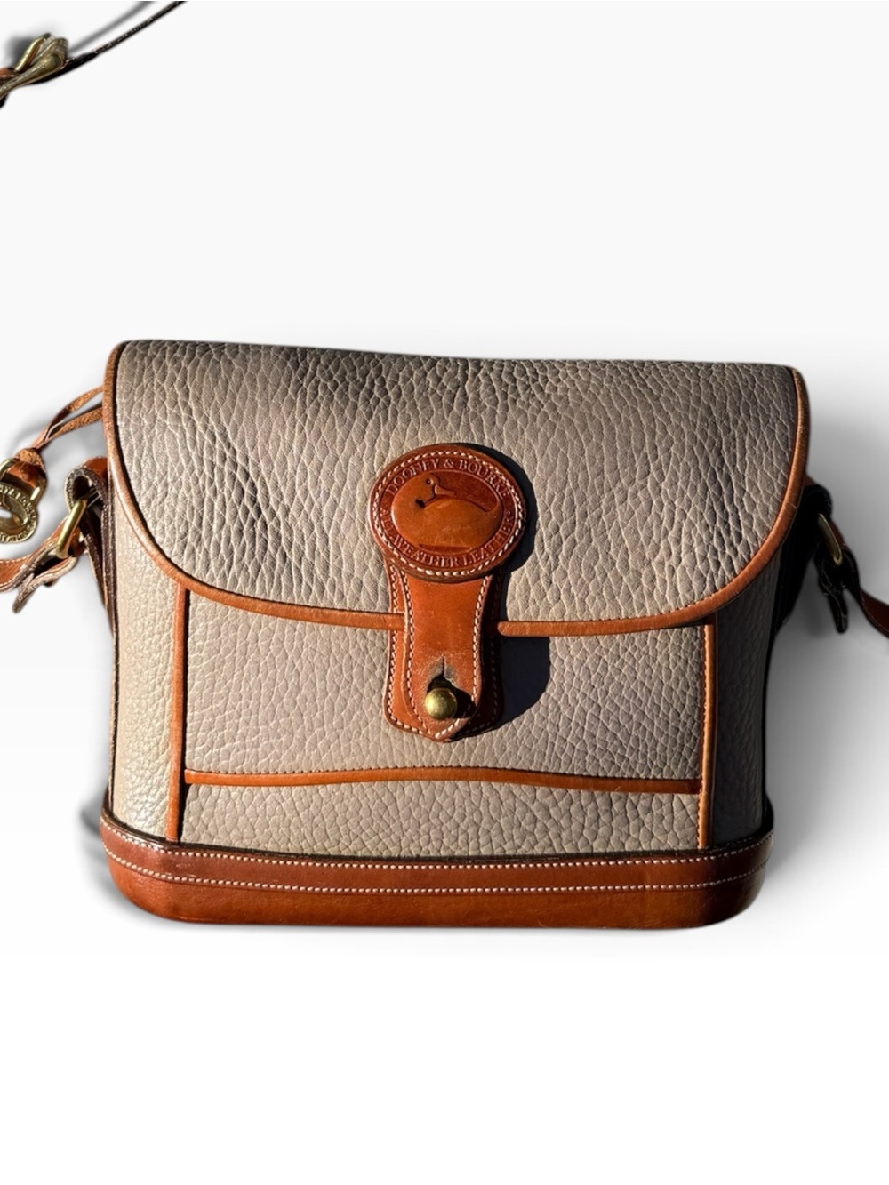 Vintage Dooney & Bourke Taupe Pebbled Leather Crossbody with Brown Trim